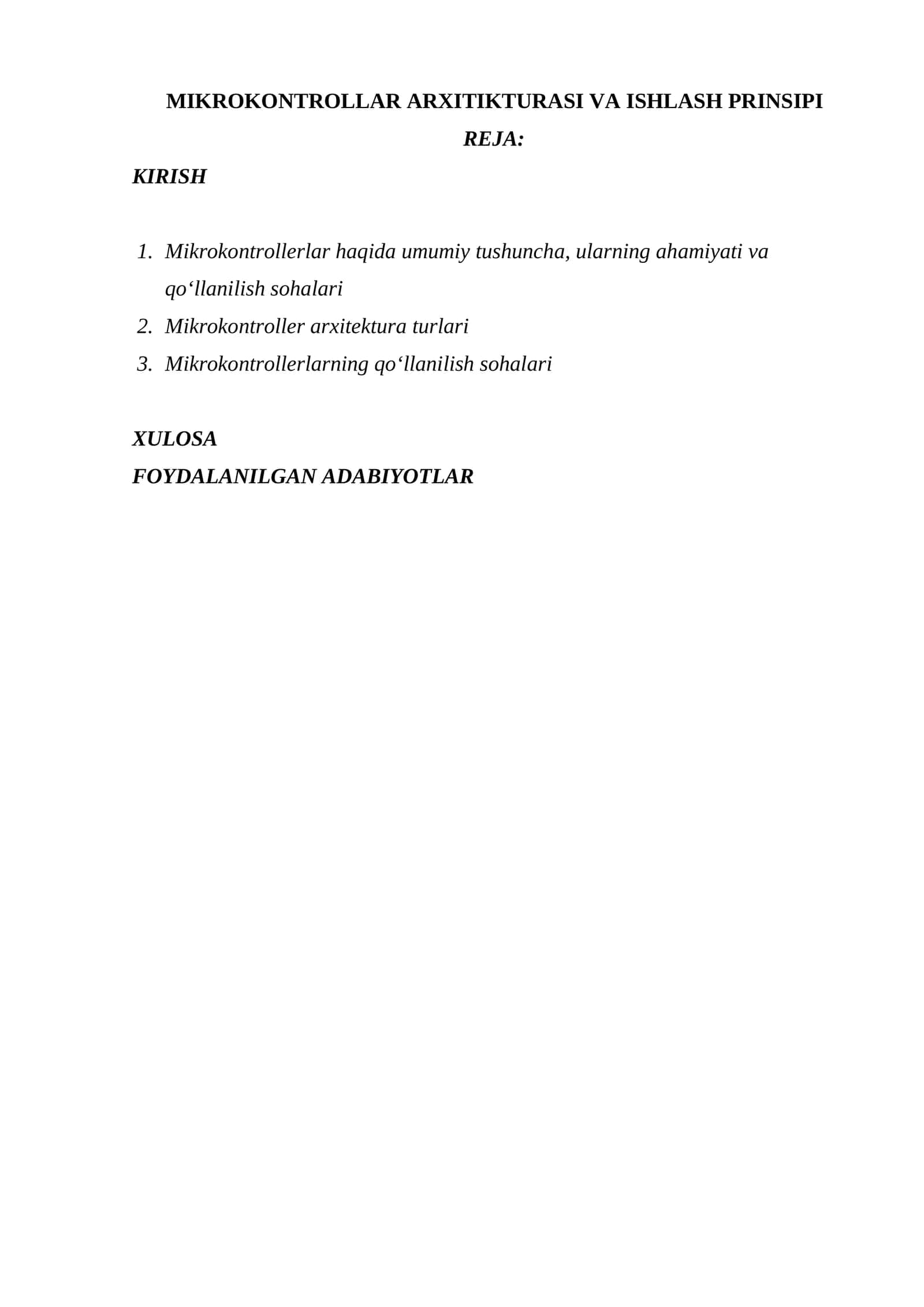 MIKROKONTROLLAR ARXITIKTURASI VA ISHLASH PRINSIPI 1