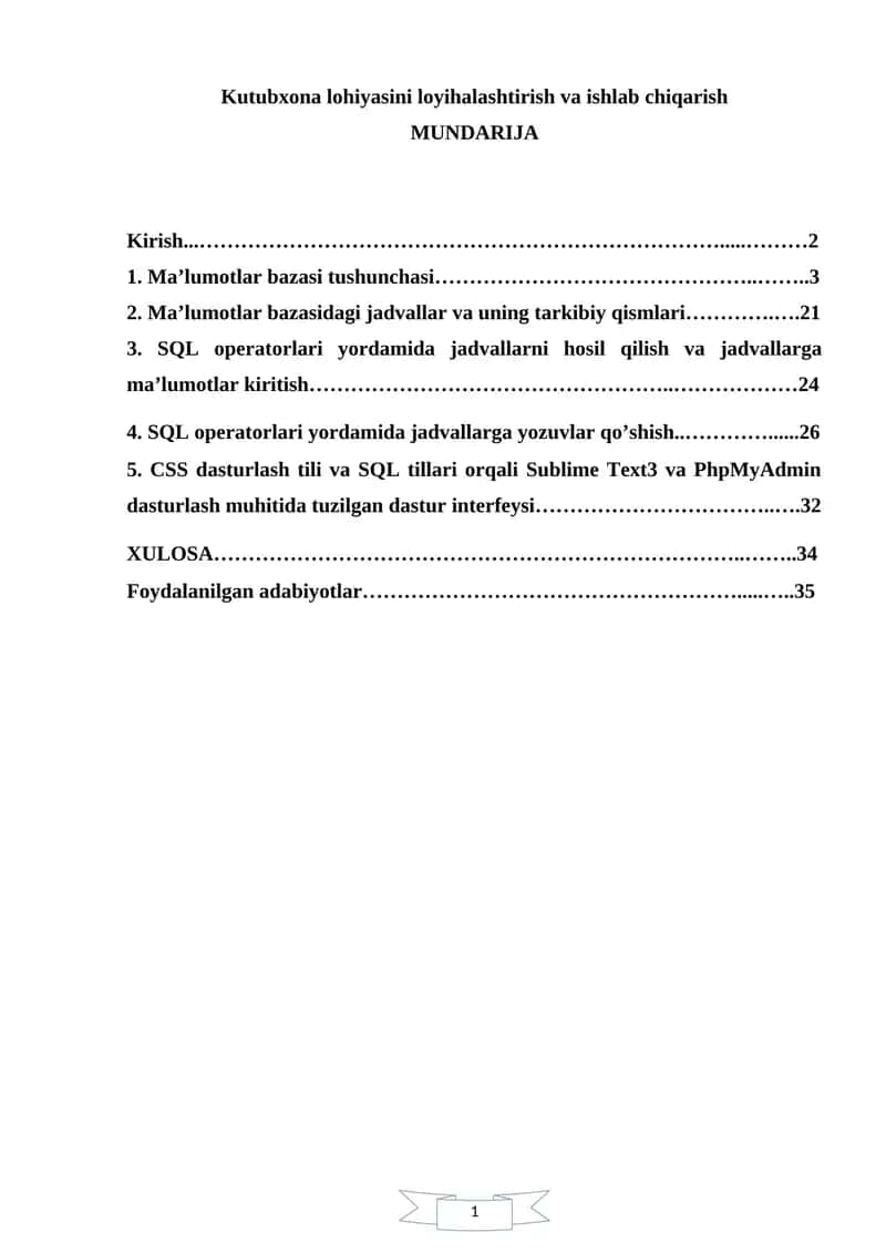 Kutubxona lohiyasini loyihalashtirish va ishlab chiqarish 1