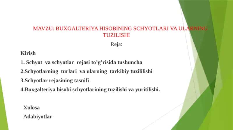 BUXGALTERIYA HISOBINING SCHYOTLARI VA ULARNING TUZILISHI 1