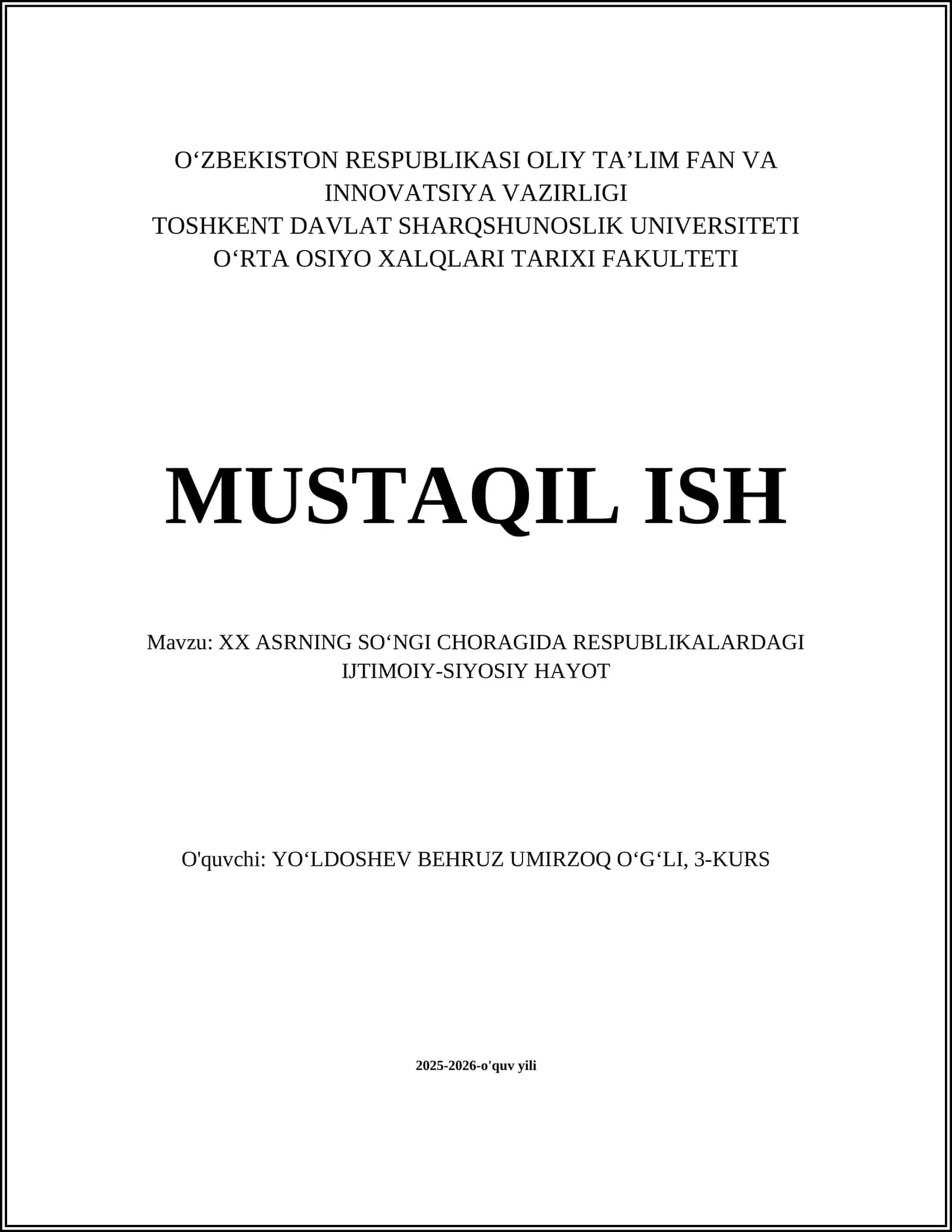 XX ASRNING SO‘NGI CHORAGIDA RESPUBLIKALARDAGI IJTIMOIY-SIYOSIY HAYOT 1
