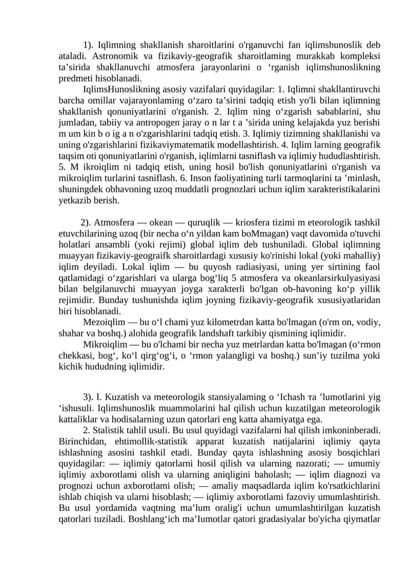 Iqlimshunoslik fanining asosiy vazifalari 1