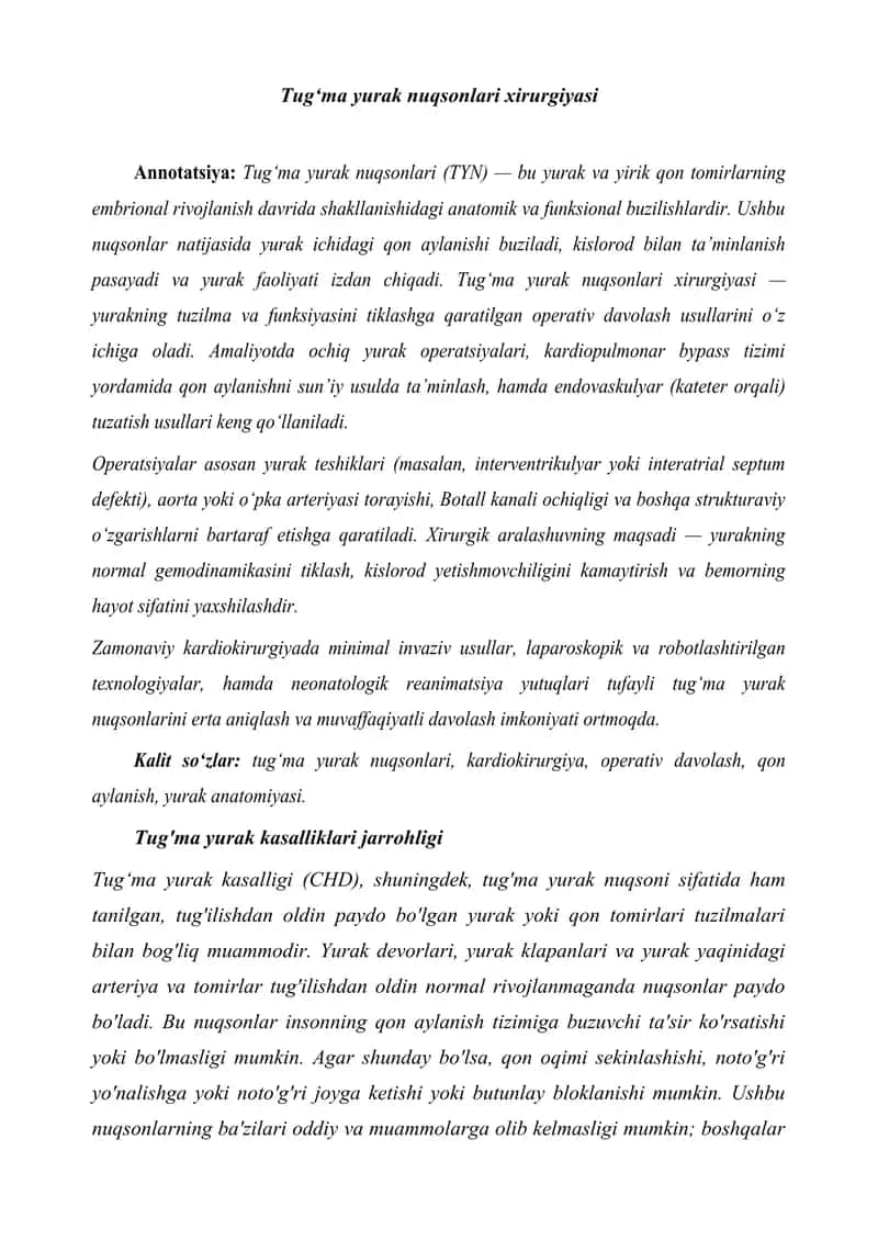 Tugʻma yurak nuqsonlari xirurgiyasi 1
