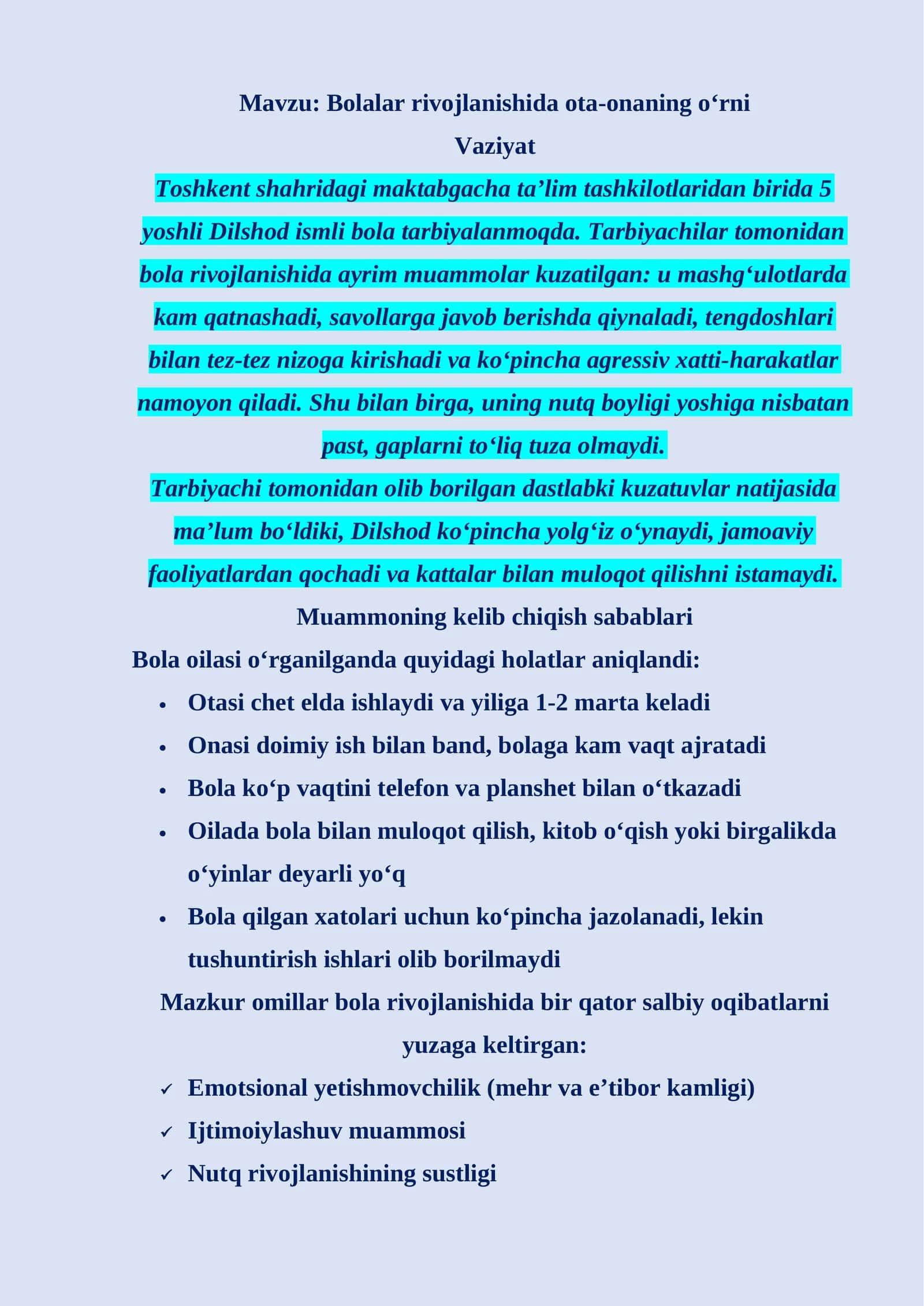 Bolalar rivojlanishida ota-onaning o‘rni 1