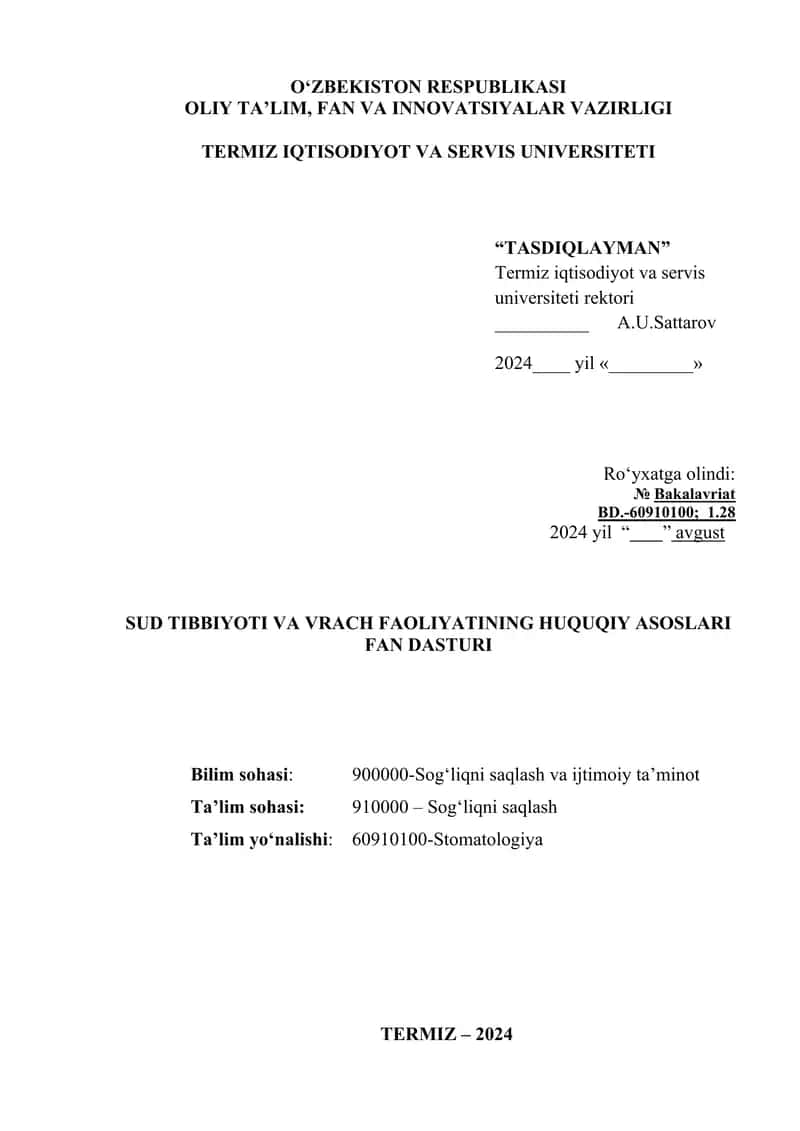 SUD TIBBIYOTI VA VRACH FAOLIYATINING HUQUQIY ASOSLARI 1