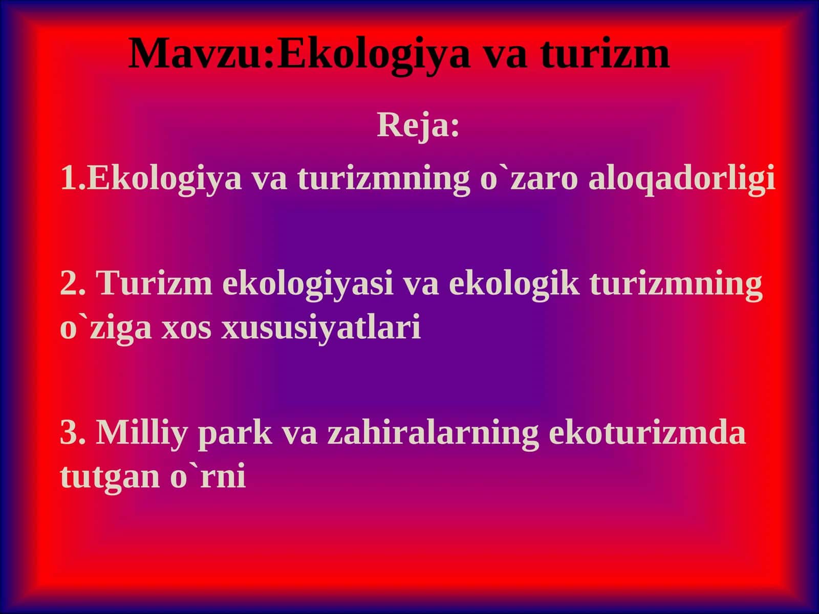 Ekologiya va turizm 1