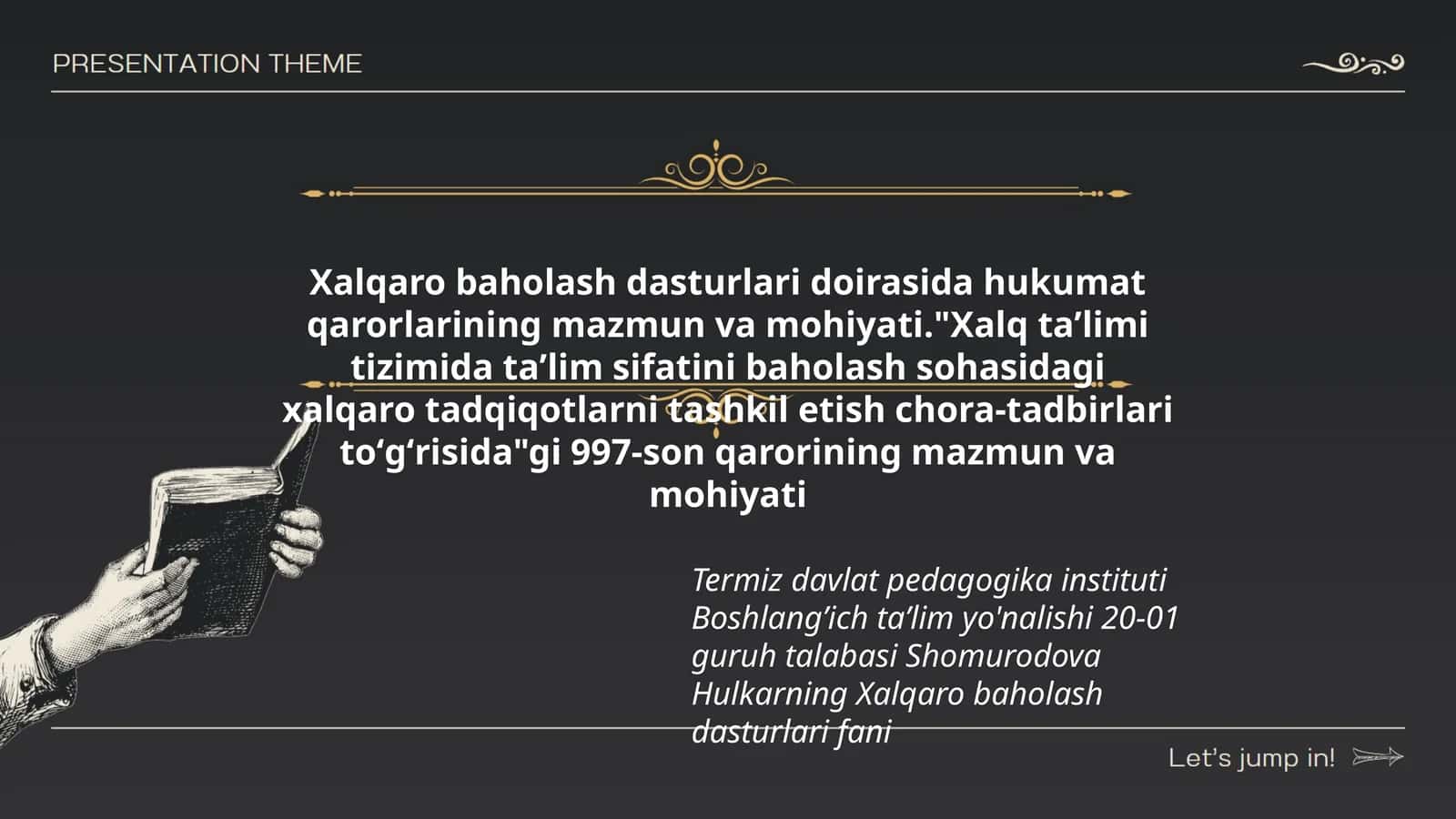 Shomurodova Hulkarning Xalqaro baholash dasturlari fani 1