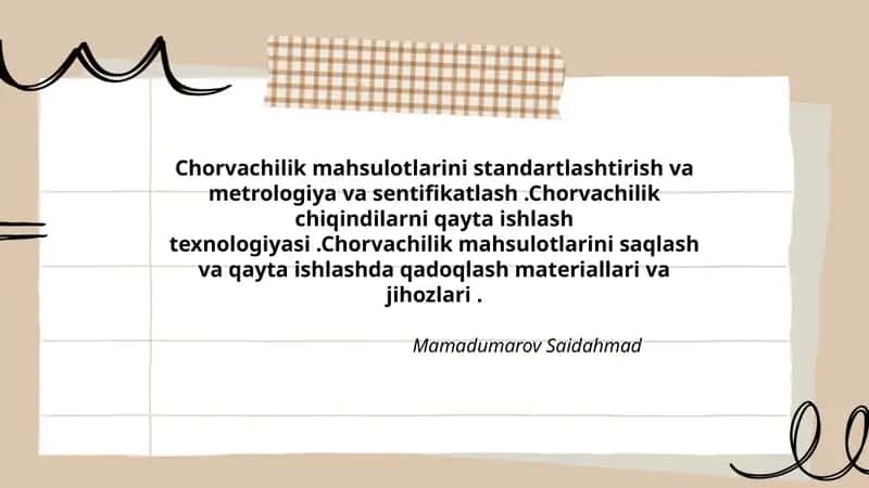 Chorvachilik mahsulotlarini standartlashtirish va metrologiya va sentifikatlash 1