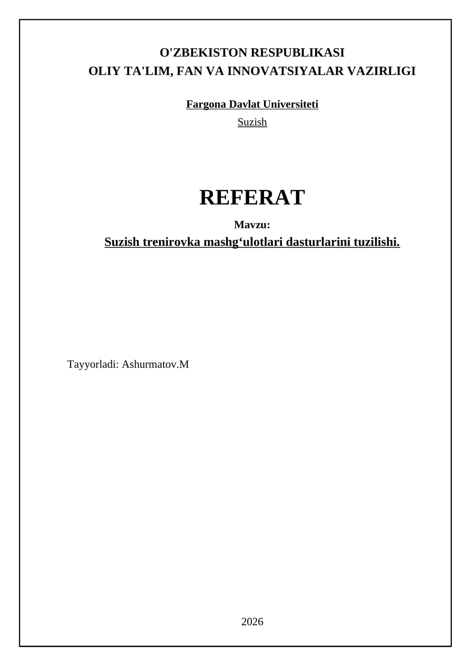 Suzish trenirovka mashgʻulotlari dasturlarini tuzilishi 1