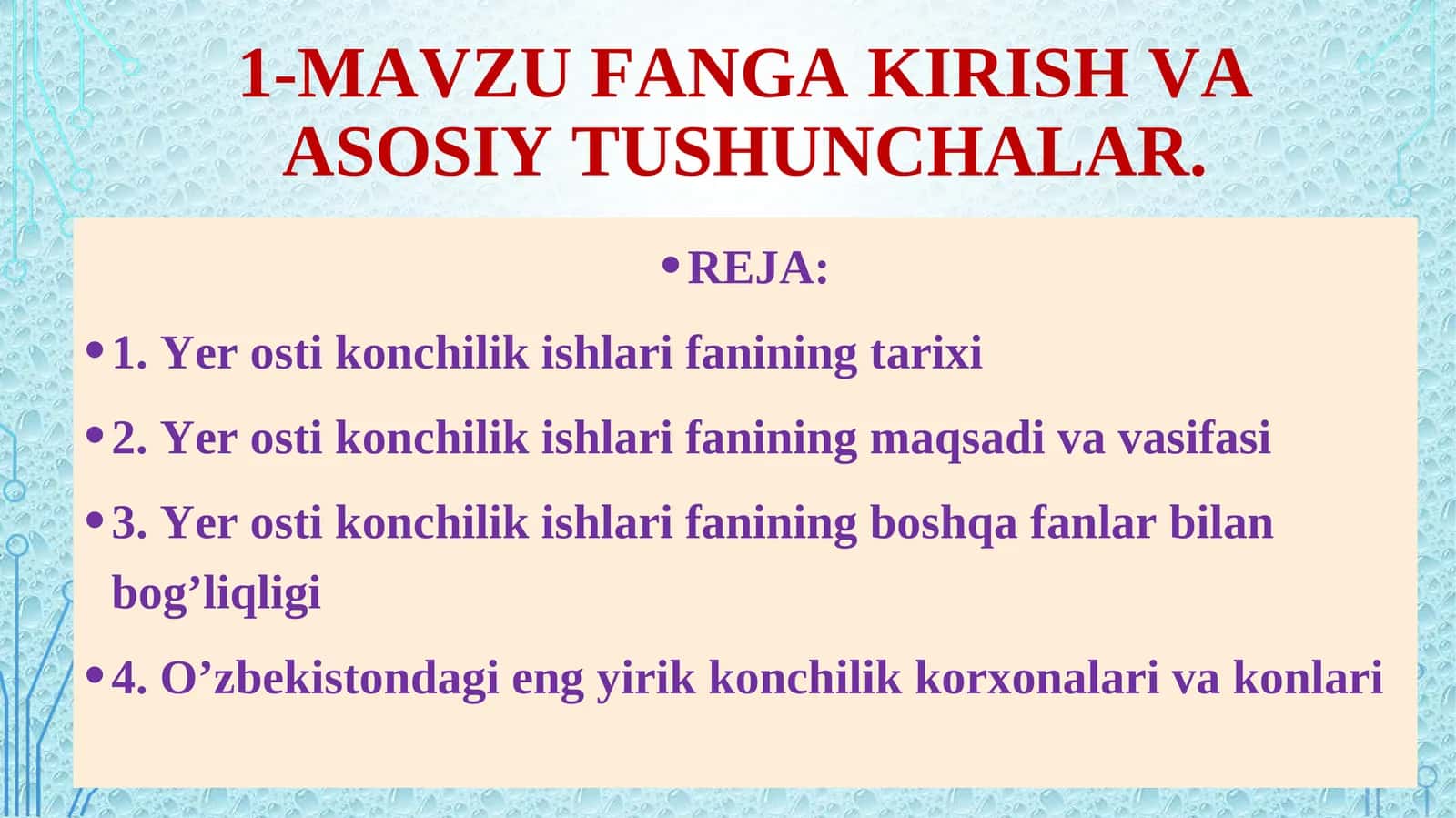 Yer osti konchilik ishlari fanining tarixi va maqsadi 1