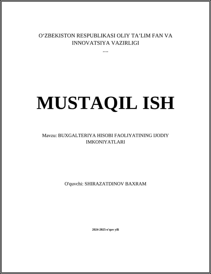 BUXGALTERIYA HISOBI FAOLIYATINING IJODIY IMKONIYATLARI 1