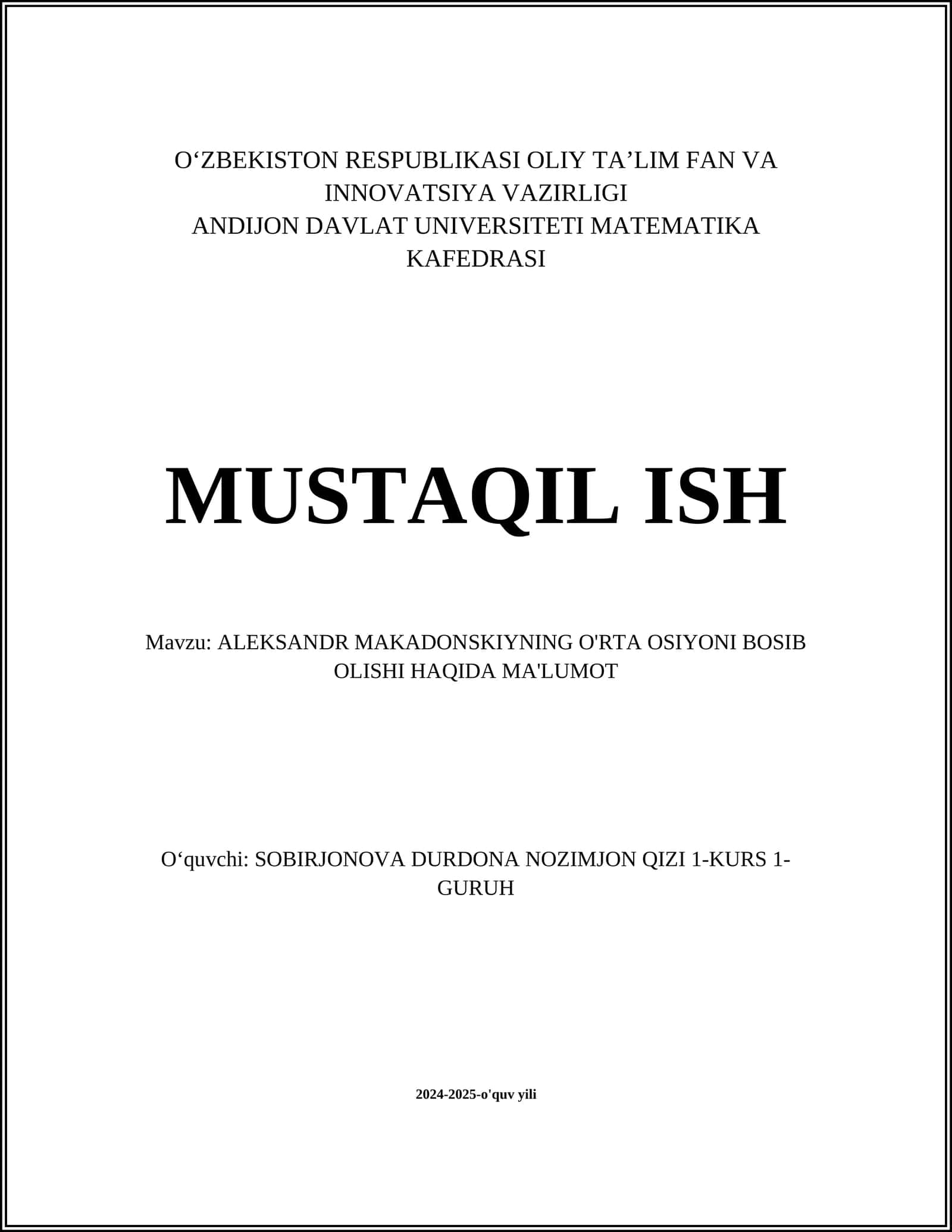 ALEKSANDR MAKADONSKIYNING O'RTA OSIYONI BOSIB OLISHI HAQIDA MA'LUMOT 1