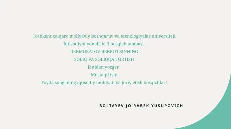 Foyda Solig'ining Iqtisodiy Ahamiyati 1