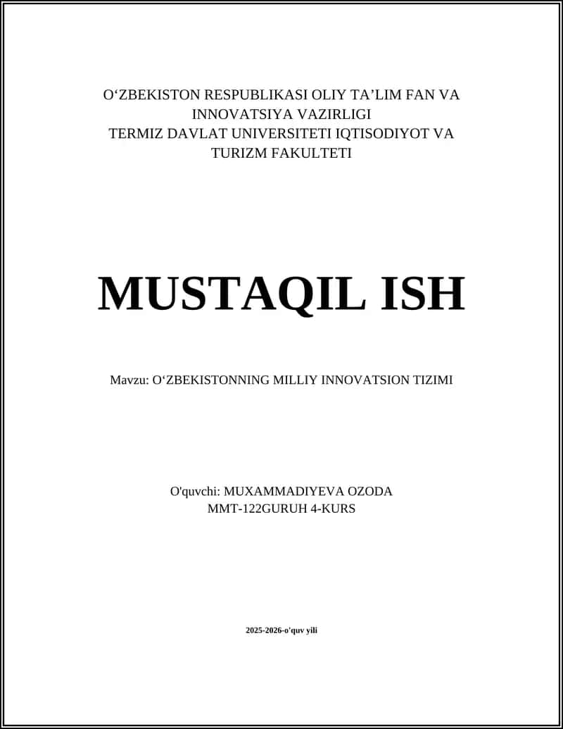 OʻZBEKISTONNING MILLIY INNOVATSION TIZIMI 1