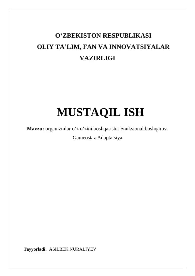 Organizmlar oʻz oʻzini boshqarishi 1