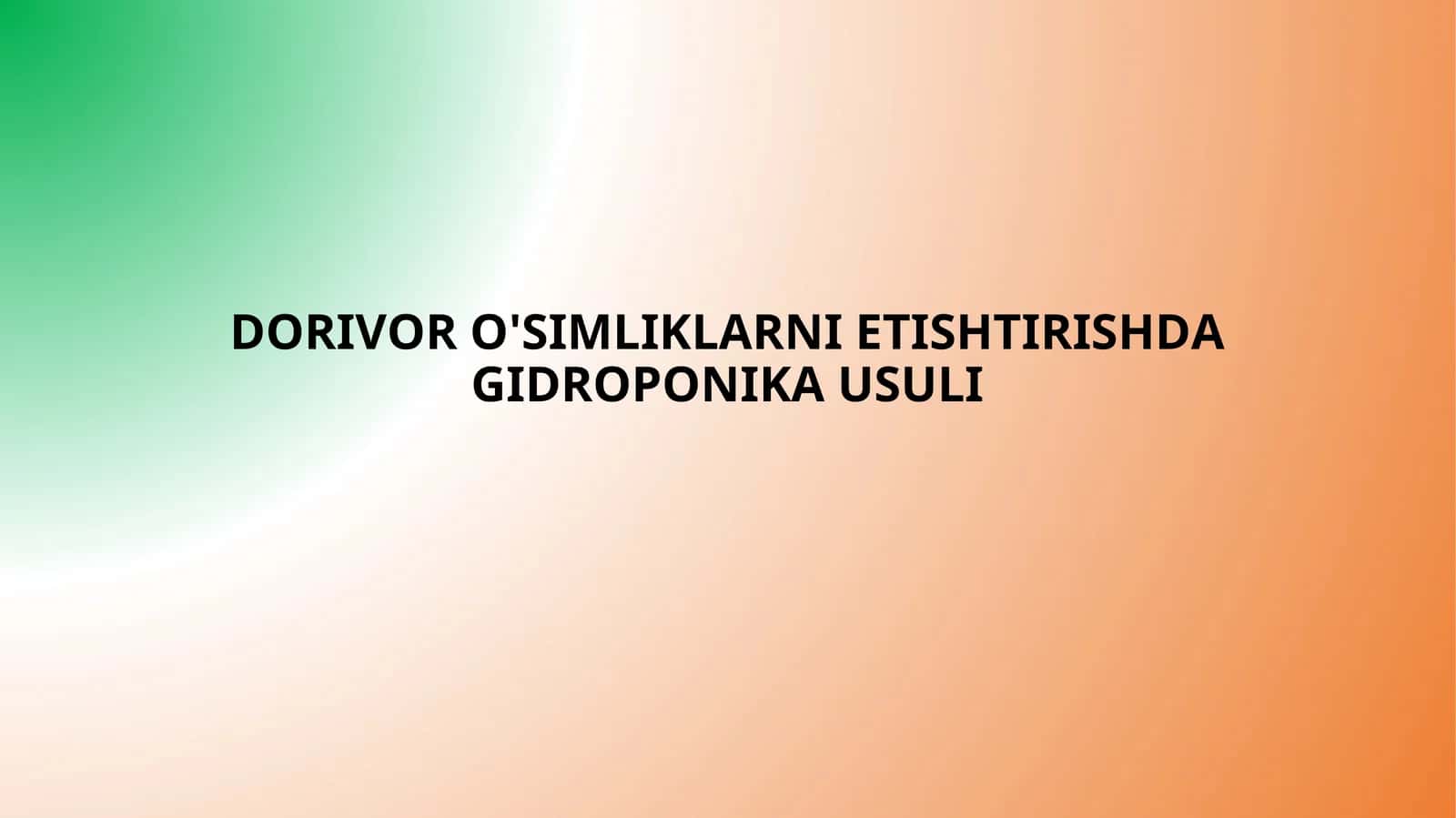DORIVOR O'SIMLIKLARNI YETISHTIRISHDA GIDROPONIKA USULI 1