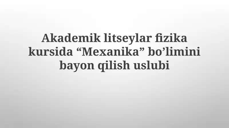 Mexanika bo'limi 1