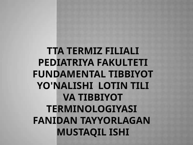 Anatomik va gistologik nomenklaturalarida qo’llaniladigan hozirgi zamon sifatdoshining aniqlik nisbati.(abducens-uzoqlashuvchi, perforans-yoriluvchi). Anatomik va gistologik nomenklaturalarida qo’llaniladigan hozirgi zamon sifatdoshining majhullik nisbati.(circumflexus-egilgan, perforatus-teshilgan) 1