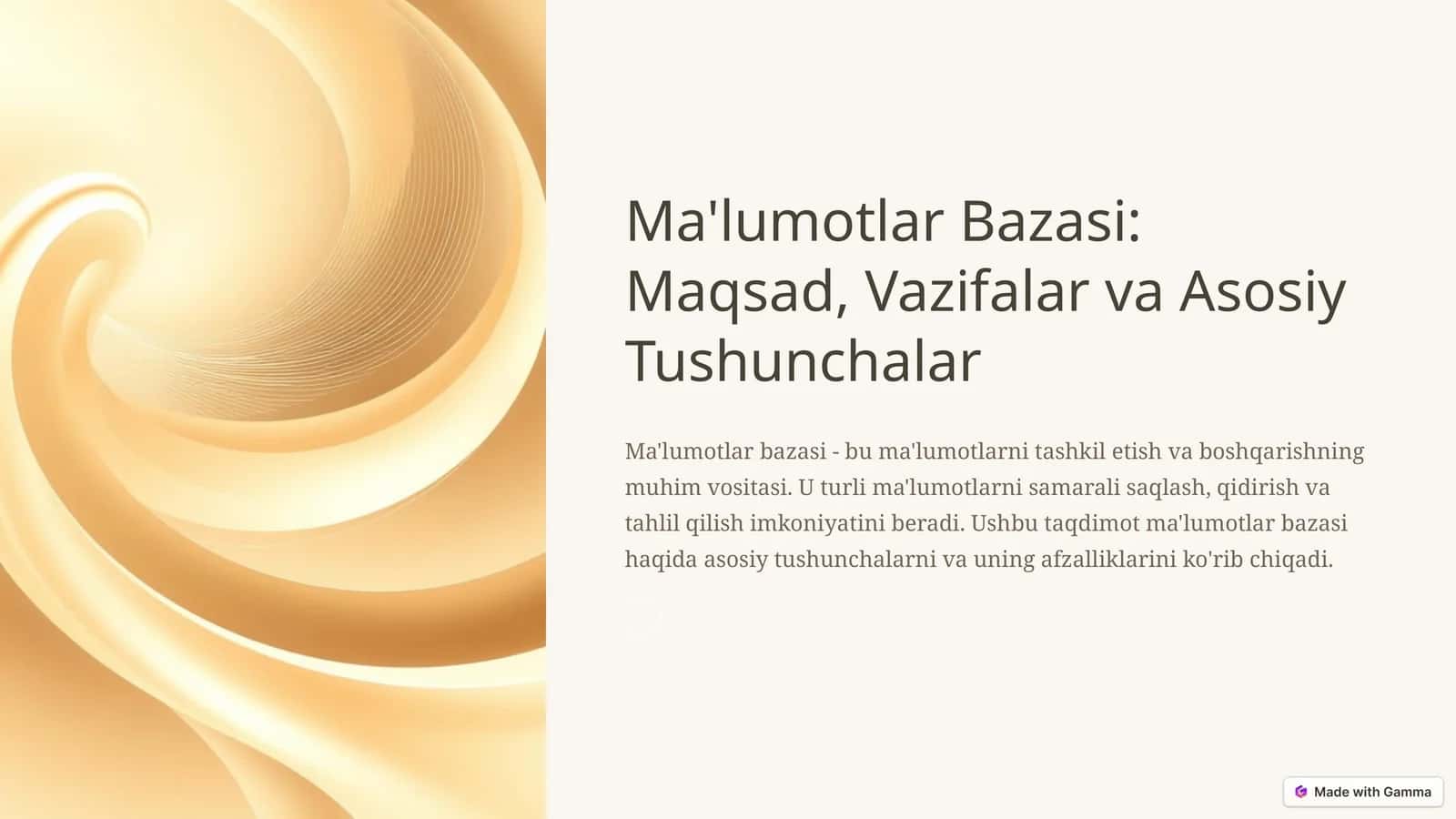 Ma'lumotlar Bazasi: Maqsad, Vazifalar va Asosiy Tushunchalar 1