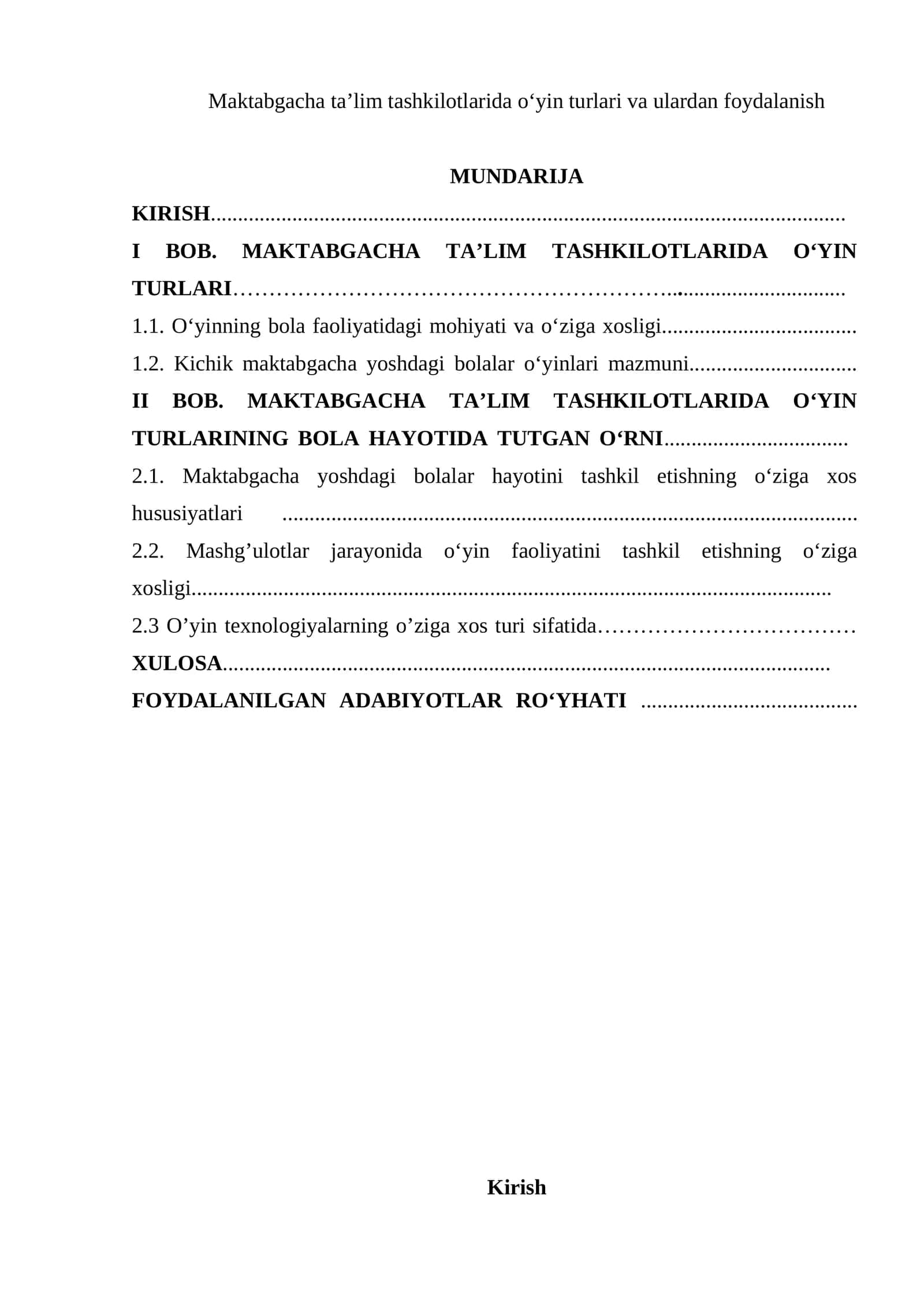 O’yin turlari va ulardan foydalanish 1