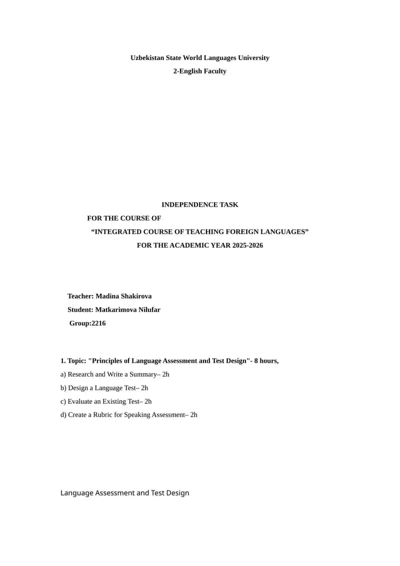 Principles of Language Assessment and Test Design 1