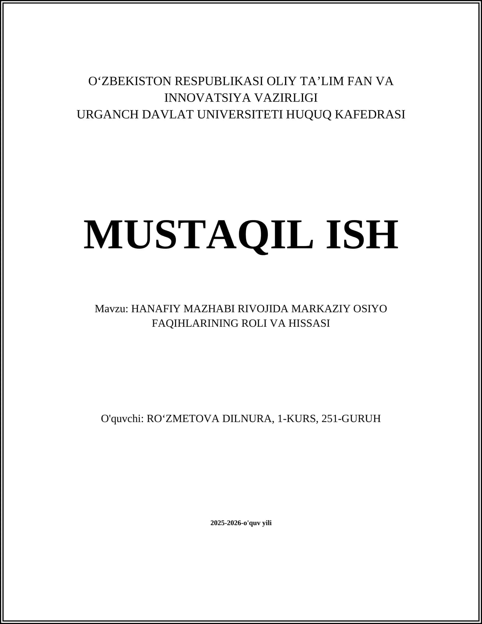 Markaziy Osiyoda Hanafiy mazhabining tarixi va tarqalishi 1