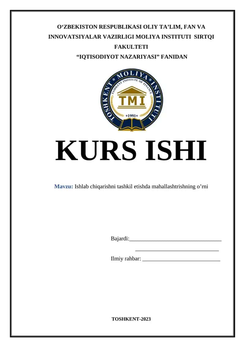 Ishlab chiqarishni tashkil etishda mahallashtrishning o'rni 1