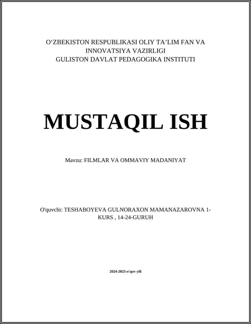 FILMLAR VA OMMAVIY MADANIYAT 1