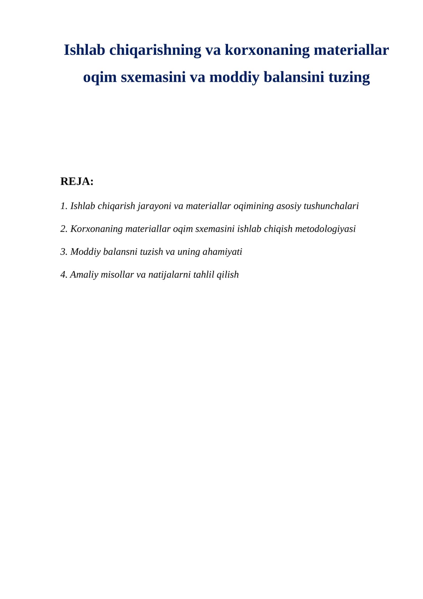 Ishlab chiqarishning va korxonaning materiallar oqim sxemasini va moddiy balansini tuzing 1