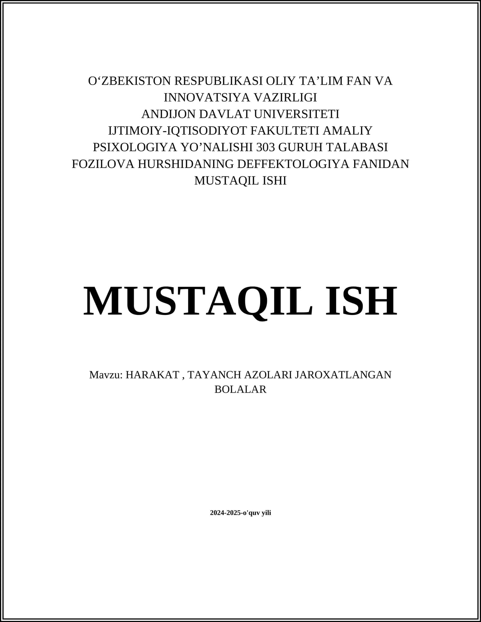 DEFFEKTOLOGIYA FANIDAN MUSTAQIL ISHI 1