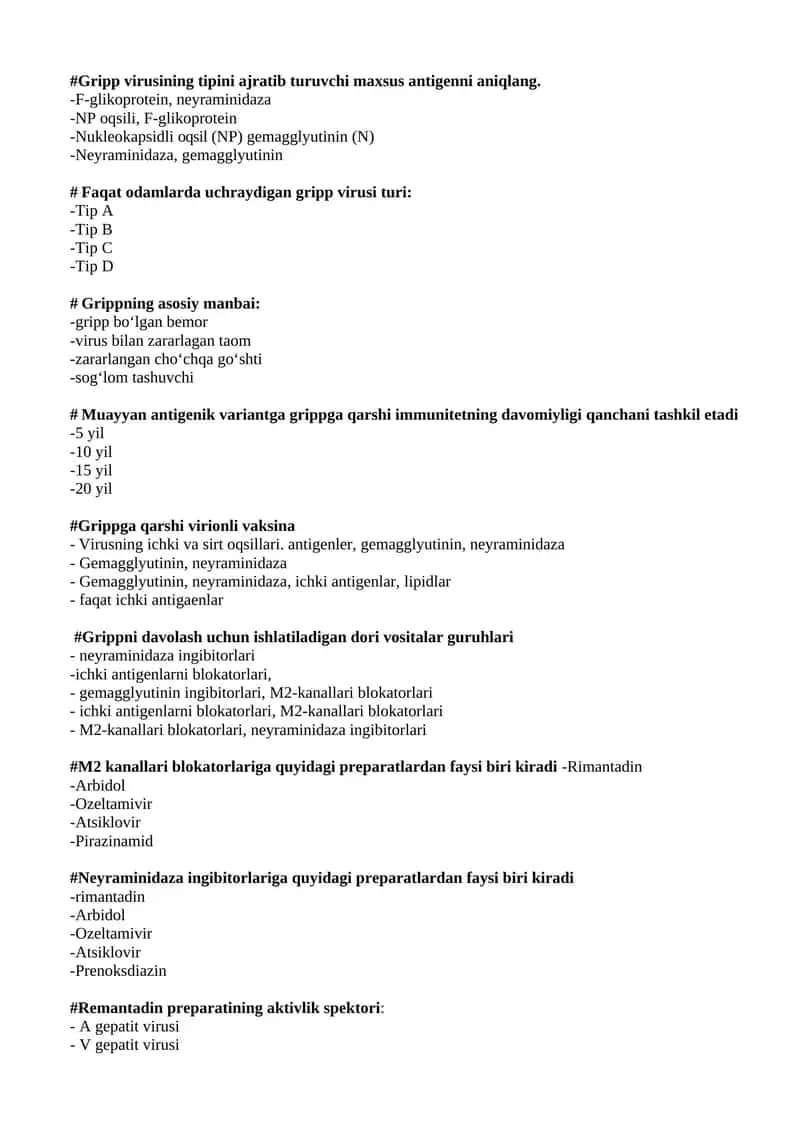 Viruslarga qarshi vositalar test 1