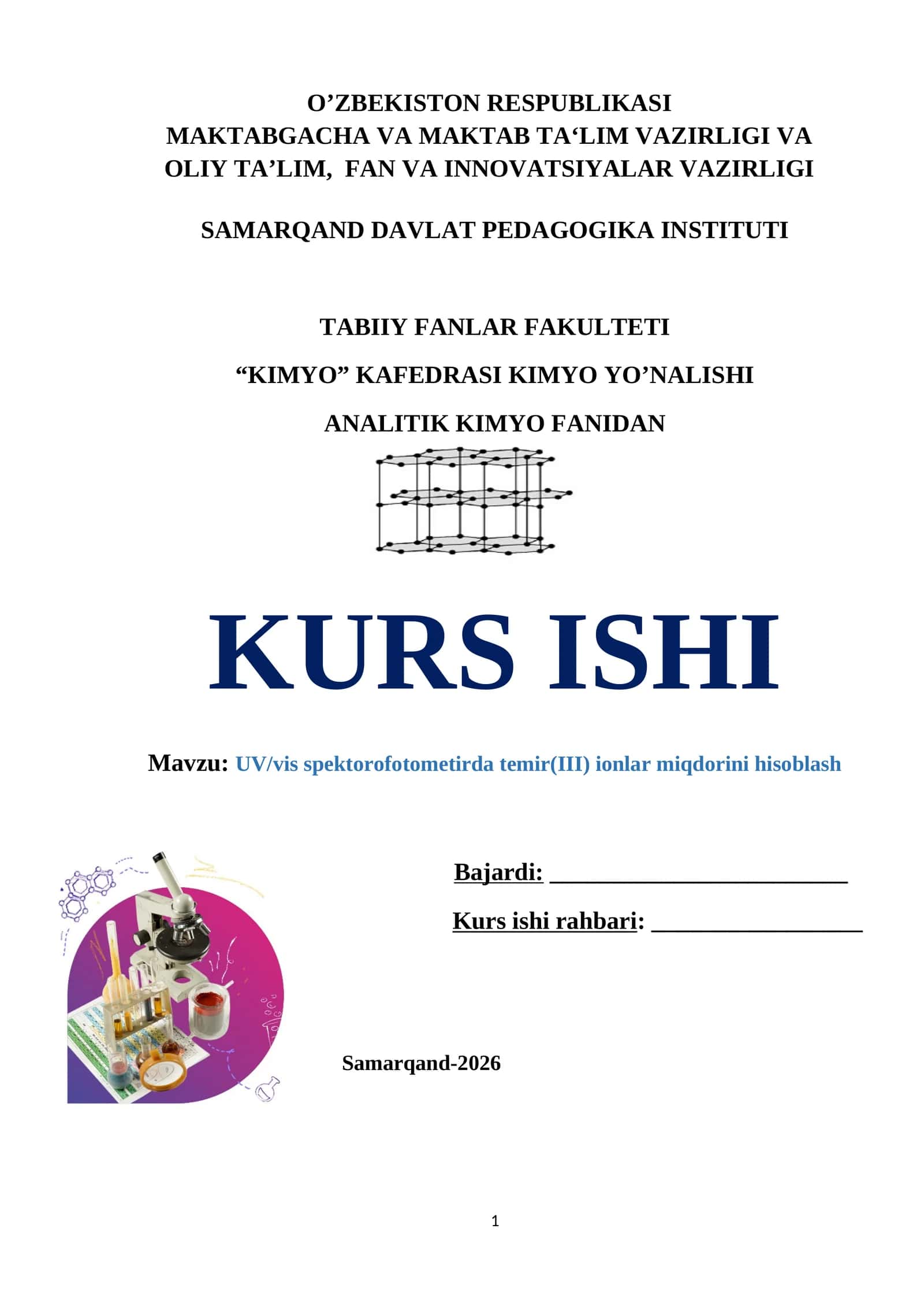 UV/vis spektorofotometirda temir(III) ionlar miqdorini hisoblash 1