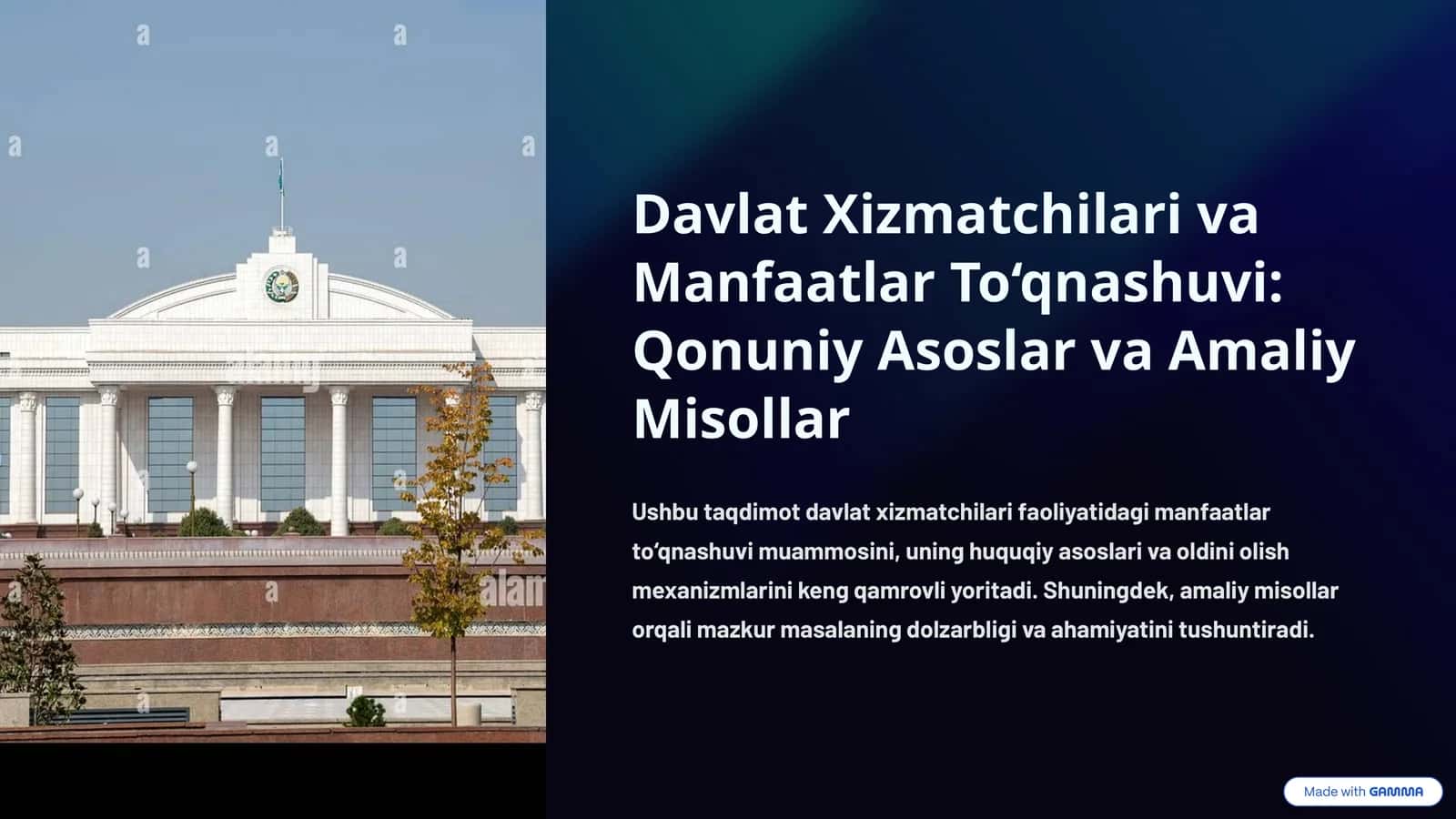 Davlat Xizmatchilari va Manfaatlar To‘qnashuvi: Qonuniy Asoslar va Amaliy Misollar 1
