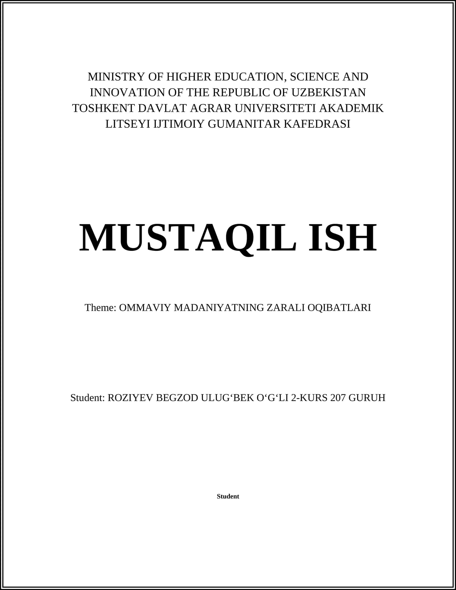 OMMAVIY MADANIYATNING ZARALI OQIBATLARI 1