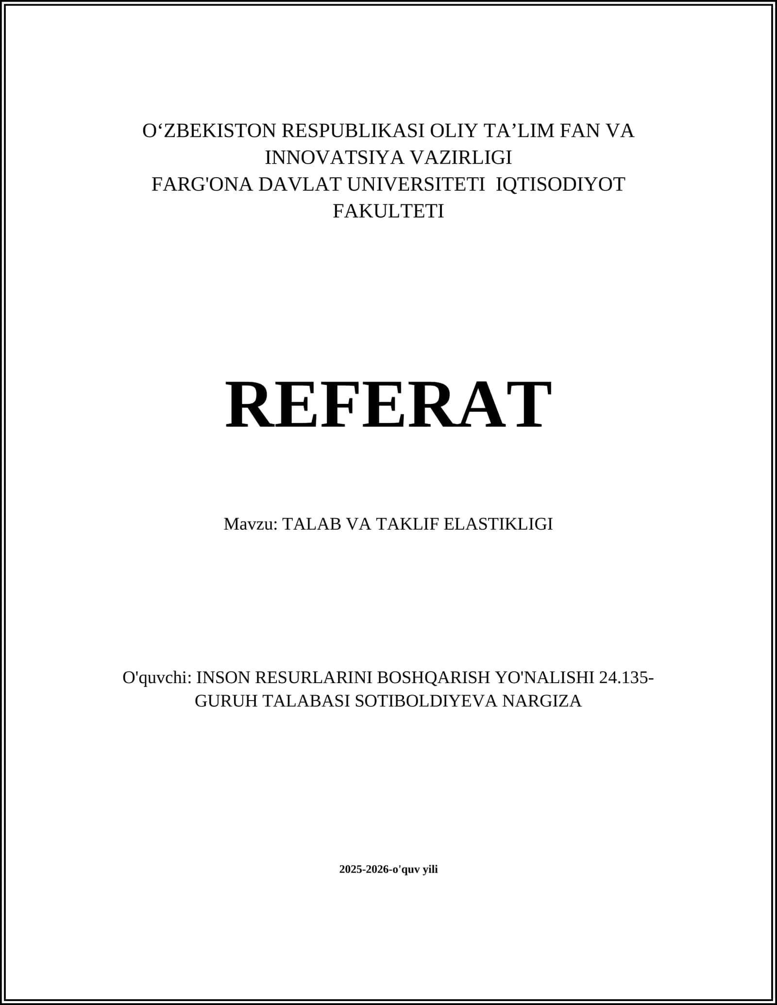 TALAB VA TAKLIF ELASTIKLIGI 1