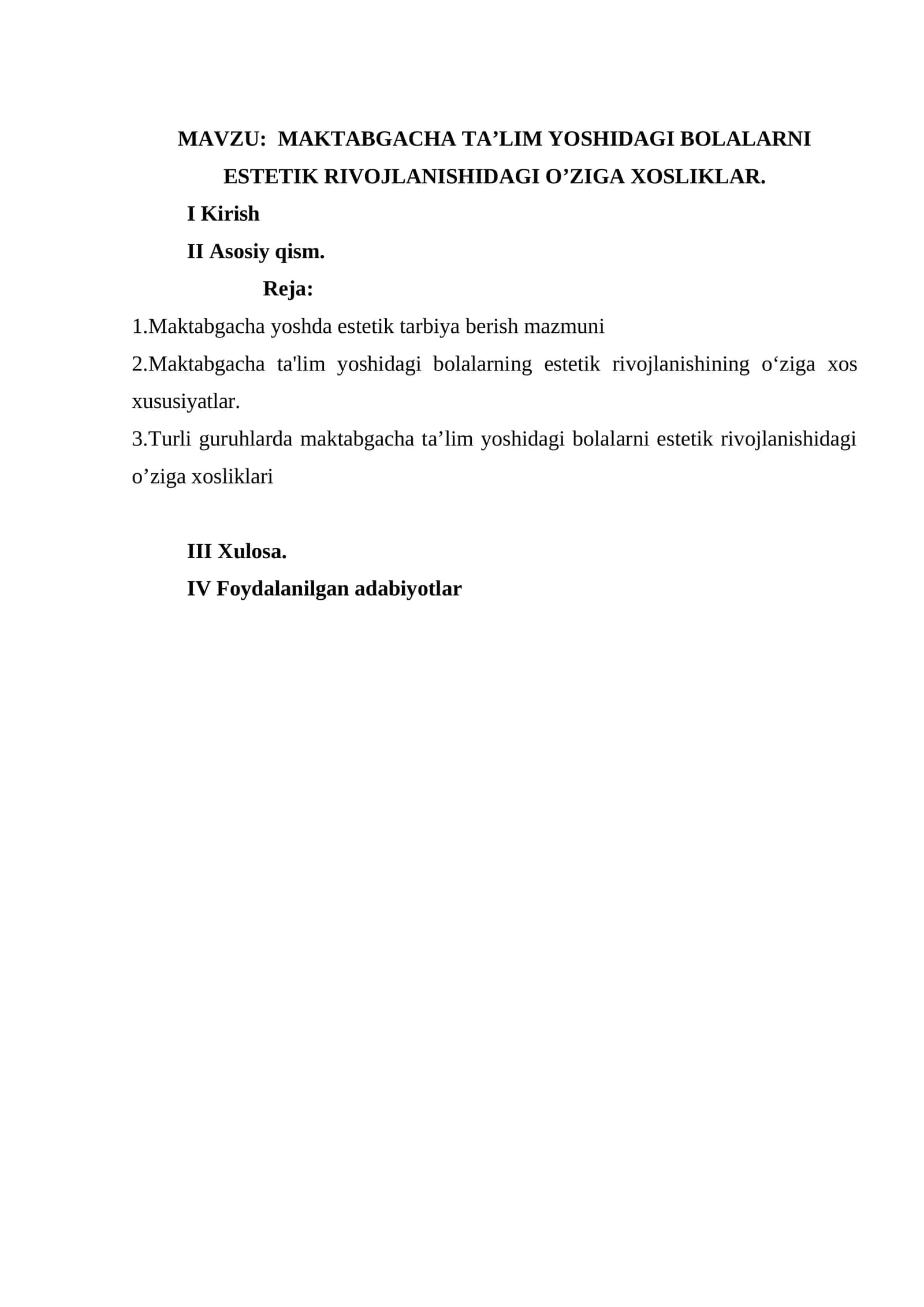 MAKTABGACHA TA’LIM YOSHIDAGI BOLALARNI ESTETIK RIVOJLANISHIDAGI O’ZIGA XOSLIKLAR 1