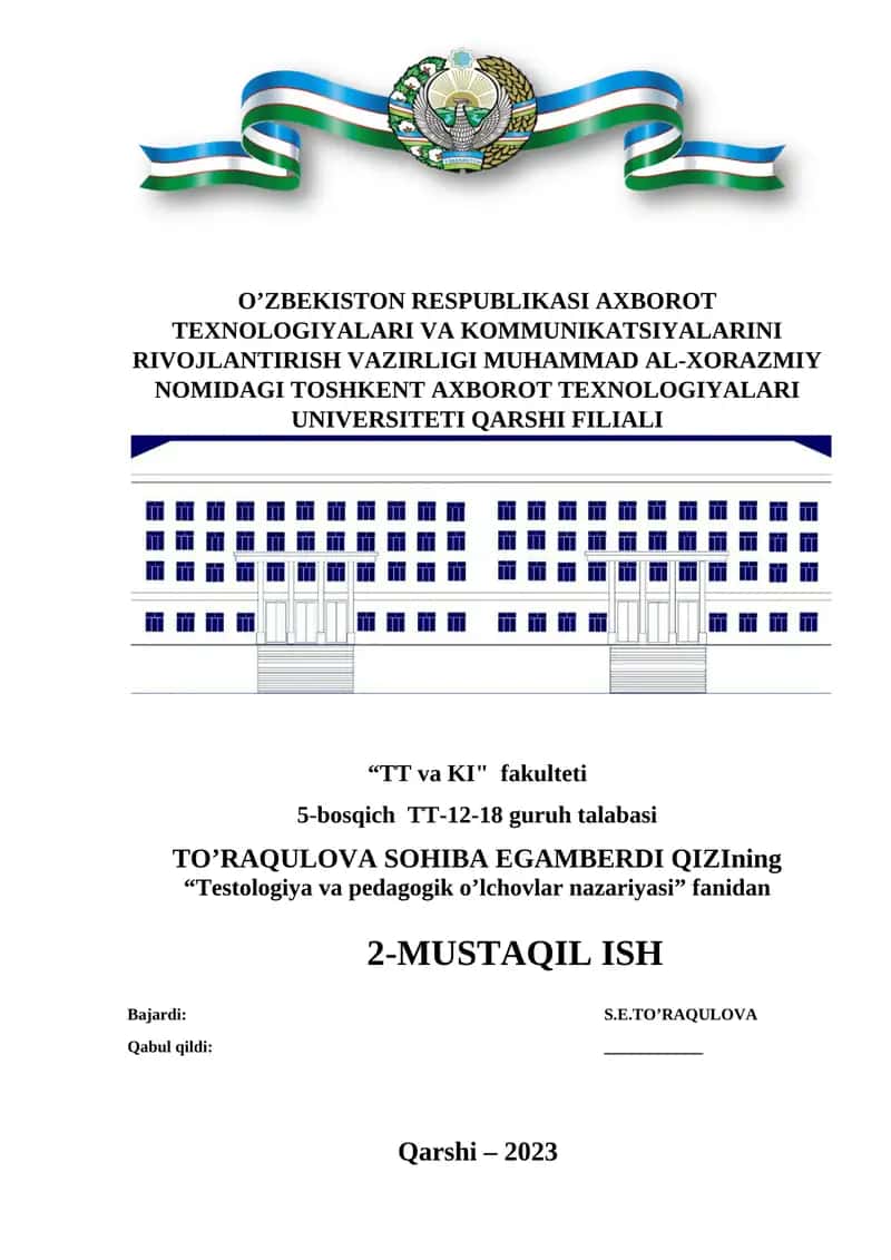 Testologiya va pedagogik o’lchovlar nazariyasi 1