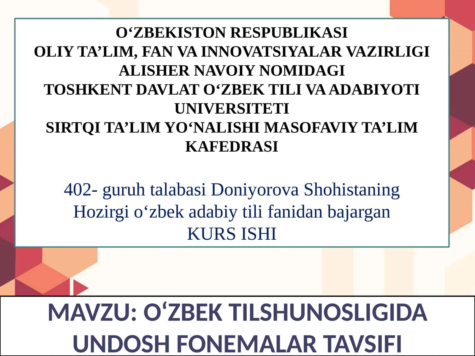 O‘ZBEK TILSHUNOSLIGIDA UNDOSH FONEMALAR TAVSIFI 1