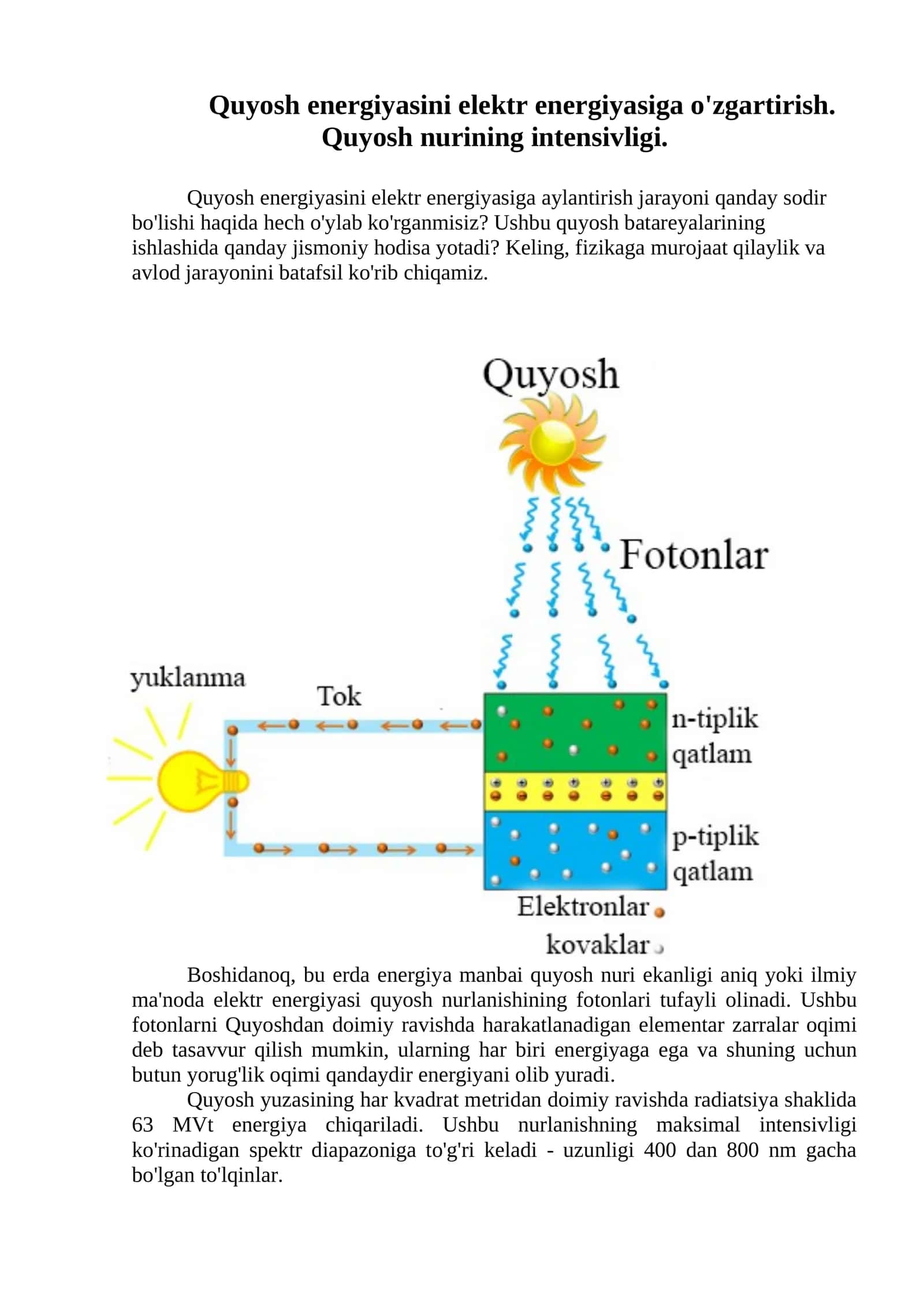Quyosh energiyasi va uning foydasi 1