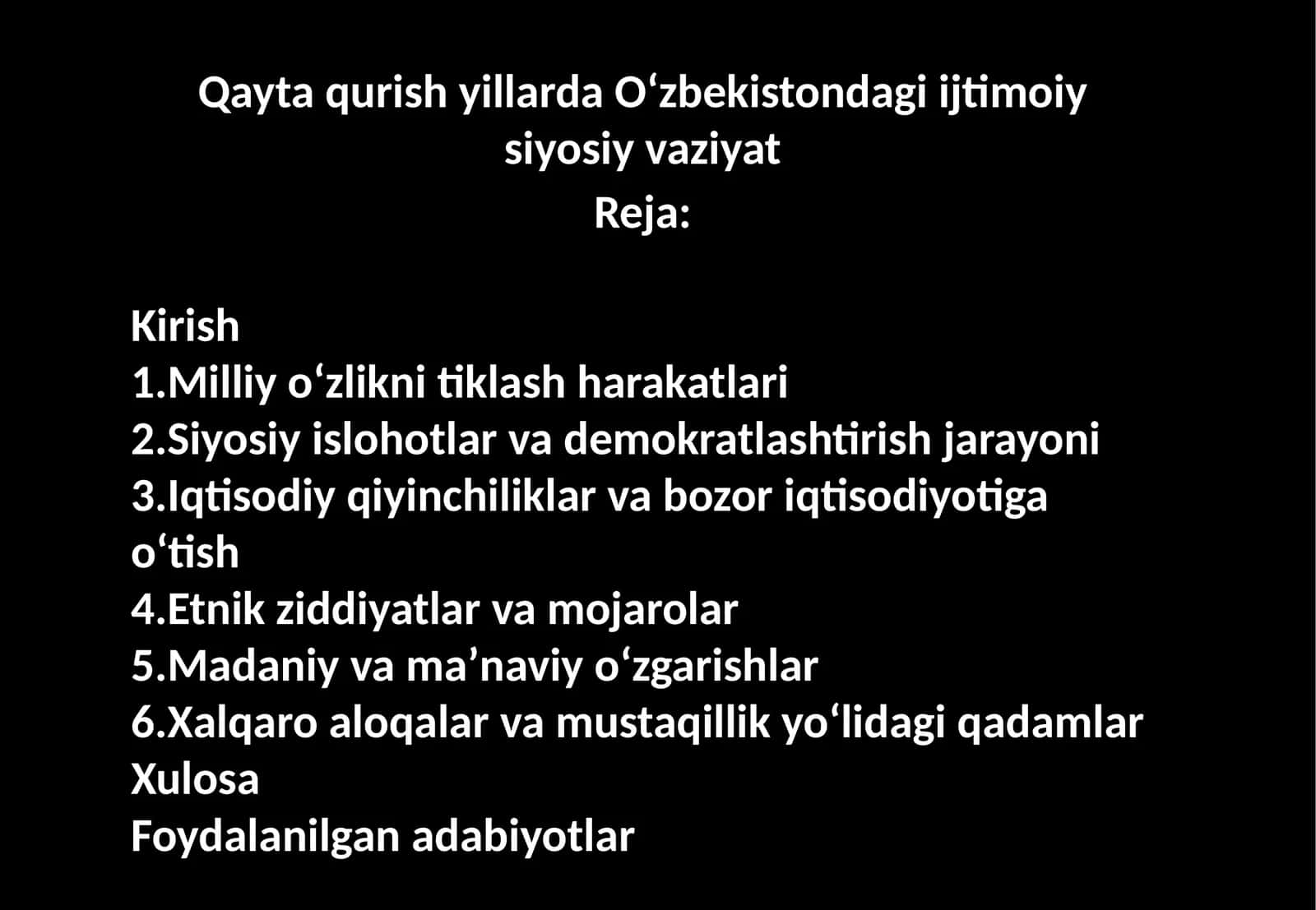 Qayta qurish yillarda Oʻzbekistondagi ijtimoiy siyosiy vaziyat 1
