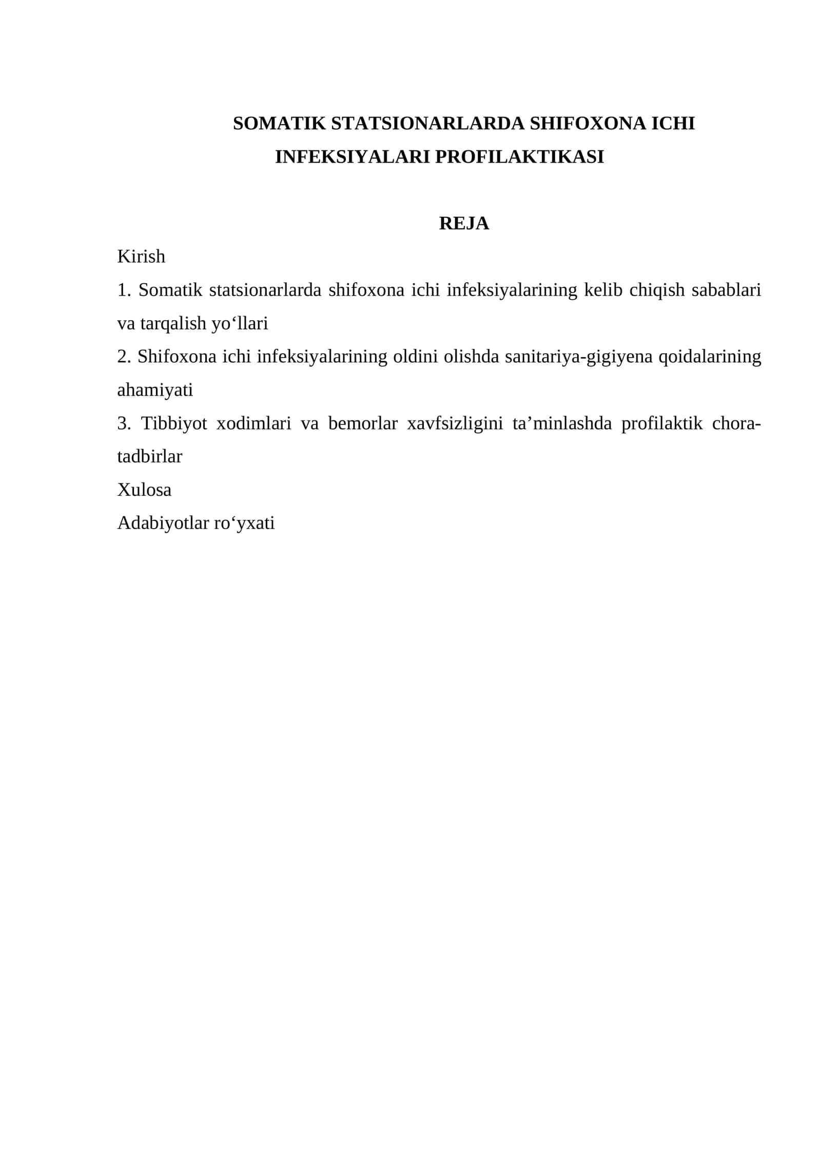 SOMATIK STATSIONARLARDA SHIFOXONA ICHI INFEKSIYALARI PROFILAKTIKASI 1
