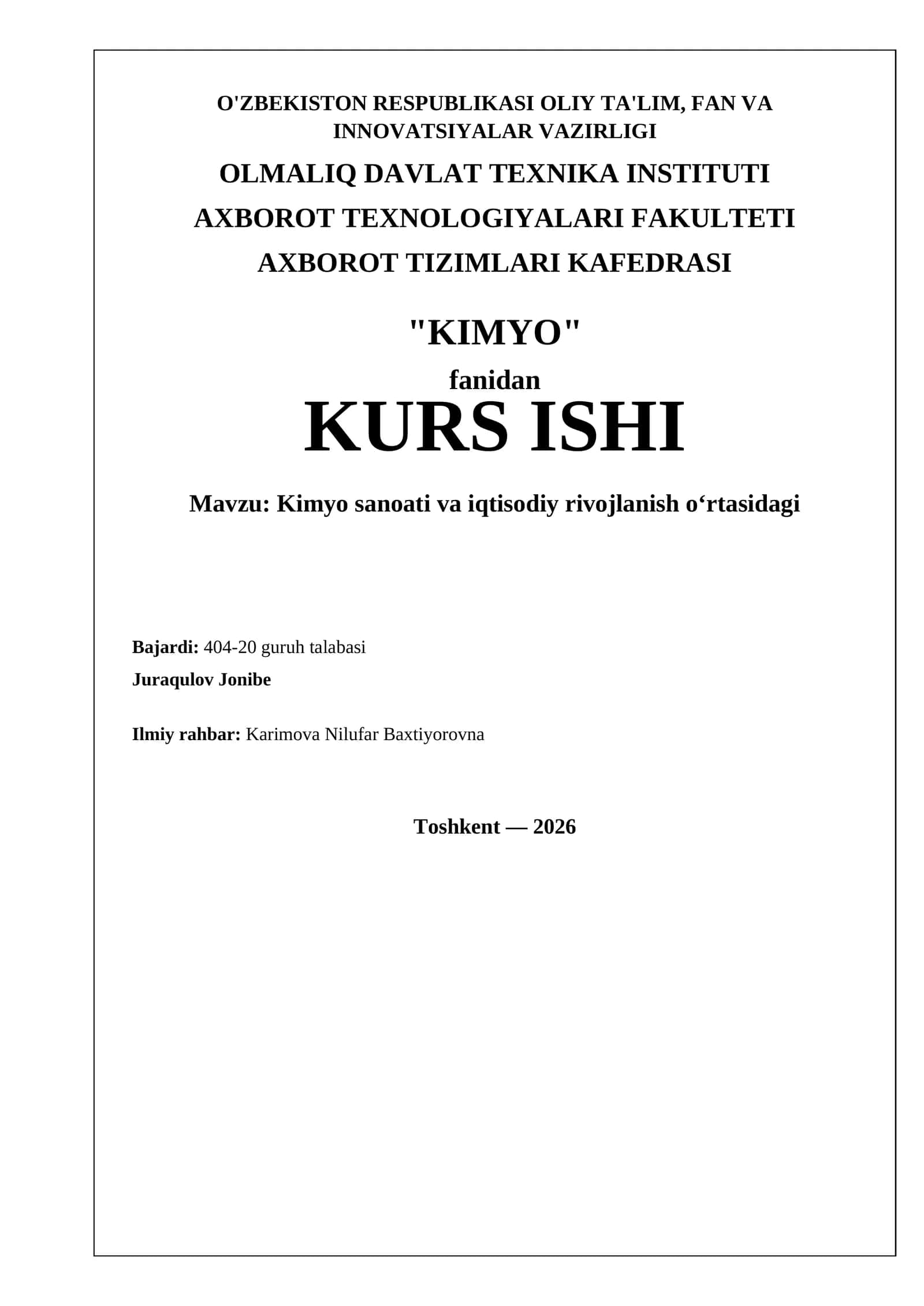 Kimyo sanoati va iqtisodiy rivojlanish o‘rtasidagi 1