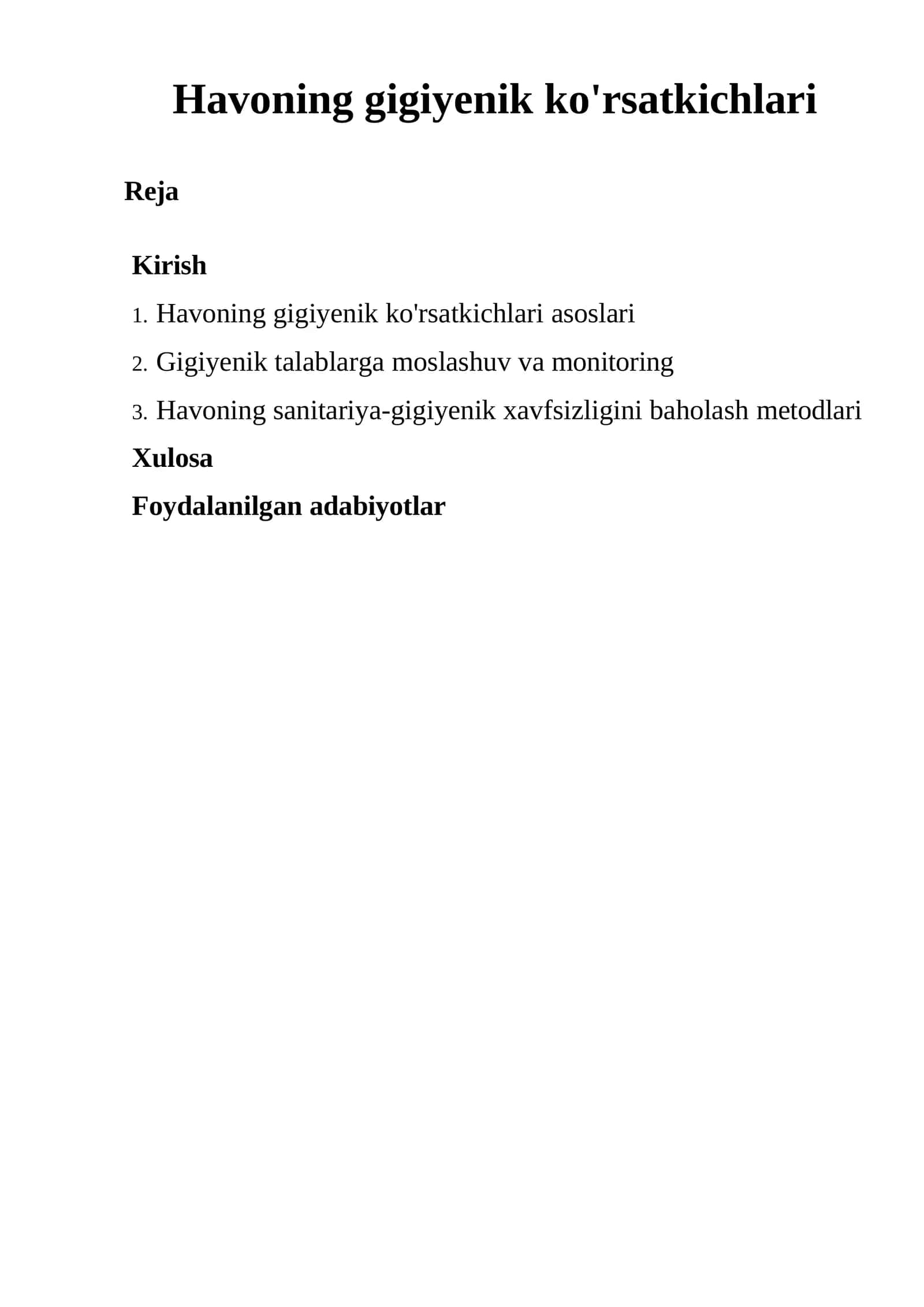 Havoning gigiyenik ko'rsatkichlari 1