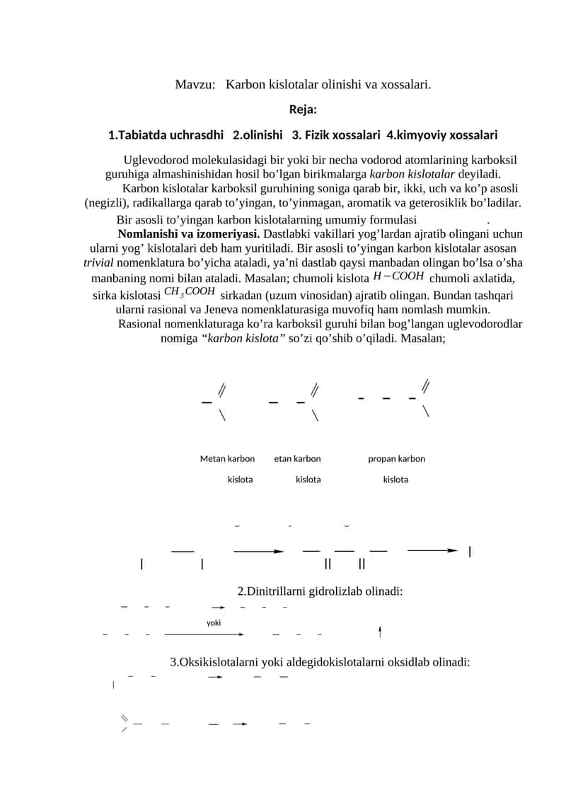 Karbon kislotalar olinishi va xossalari 1