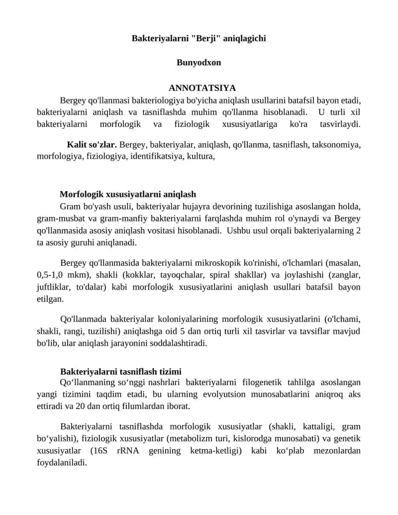 Bakteriyalarni "Berji" aniqlagichi 1