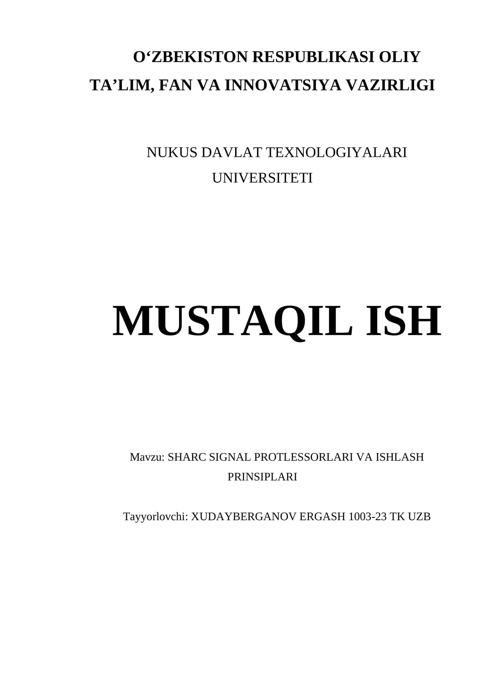 SHARC SIGNAL PROTLESSORLARI VA ISHLASH PRINSIPLARI 1