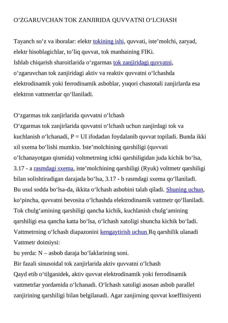 O'ZGARUVCHAN TOK ZANJIRIDA QUVVATNI O‘LCHASH 1