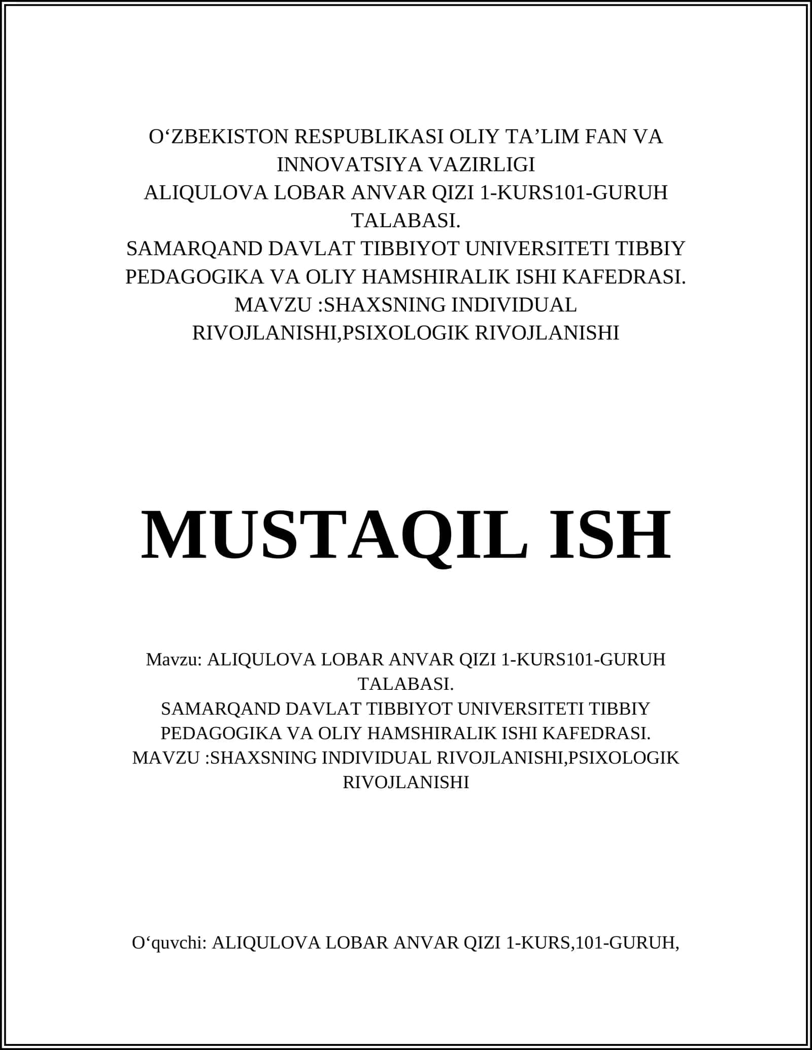 ALIQULOVA LOBAR ANVAR QIZI 1-KURS101-GURUH TALABASI 1