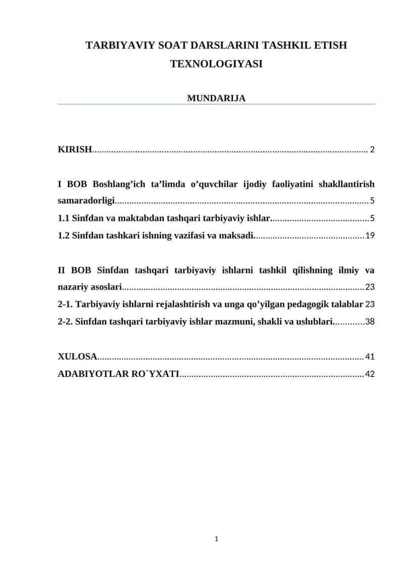 TARBIYAVIY SOAT DARSLARINI TASHKIL ETISH TEXNOLOGIYASI 1