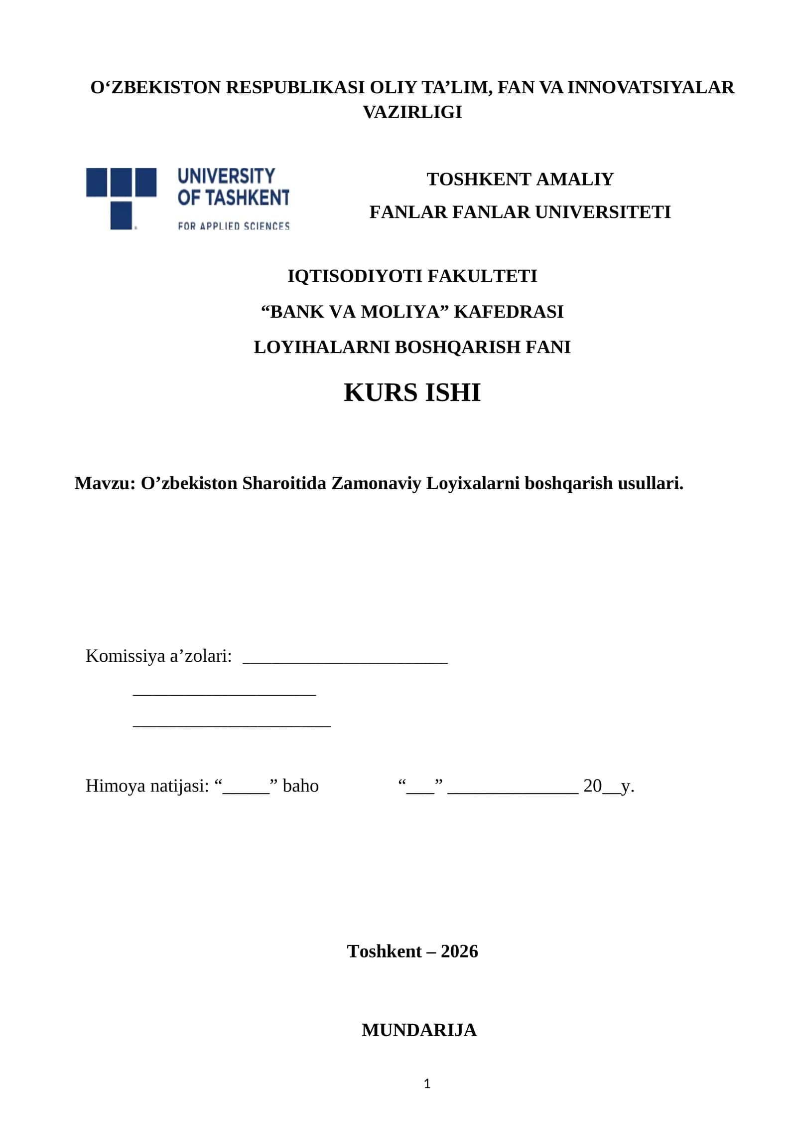 O’zbekiston Sharoitida Zamonaviy Loyixalarni boshqarish usullari 1
