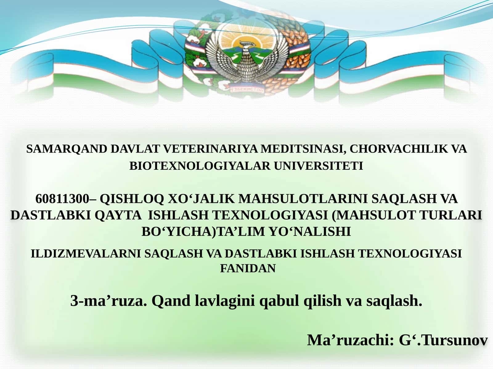 Qand lavlagini qabul qilish va saqlash 1